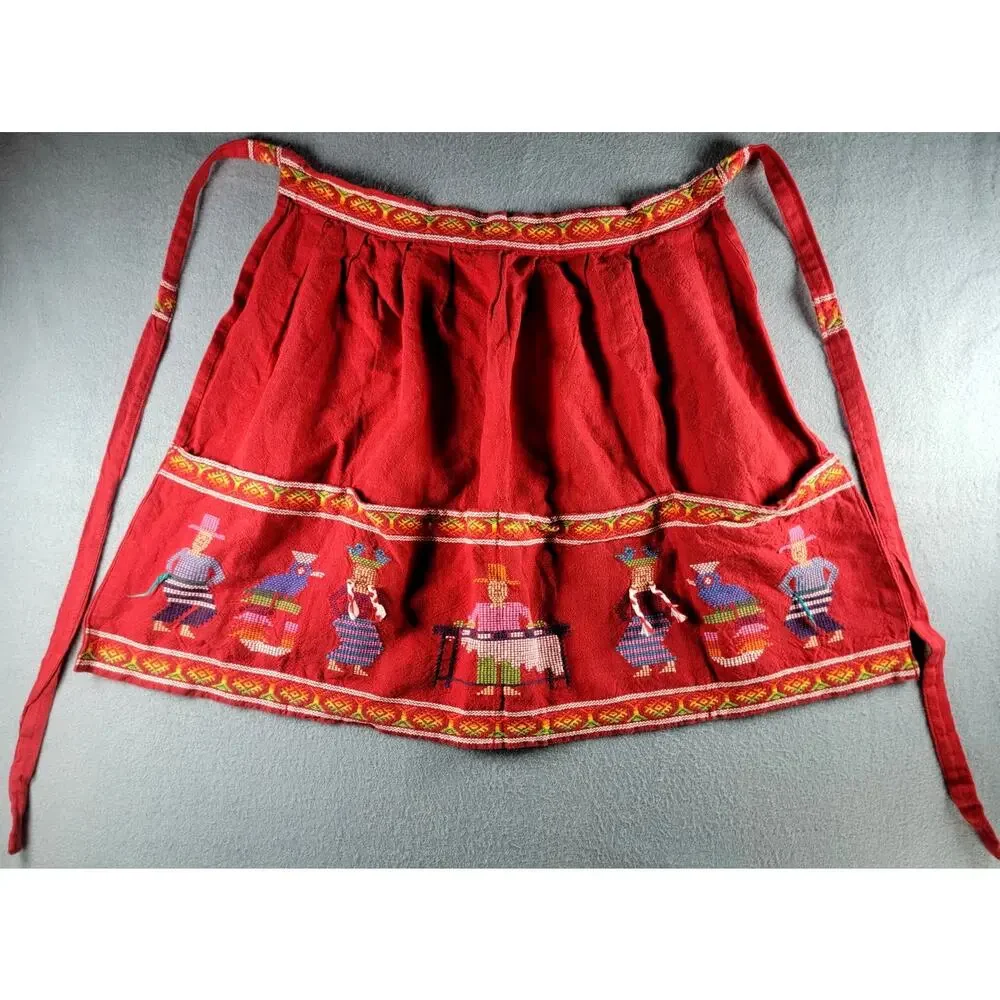 Vintage Guatemalan Embroidered Folk Art Half Apron